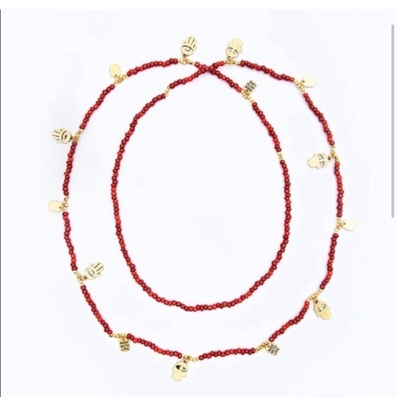 CC Skye Coral Red Beaded Bali Necklace - New with tag - Picture 1 of 6